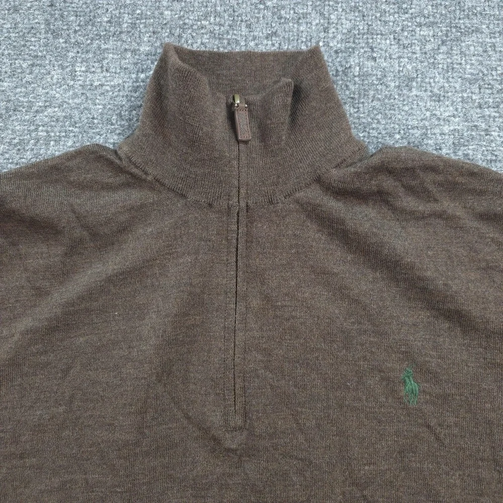 Vintage Polo Ralph Lauren Sweater Mens XL Brown Merino Wool 1/4 Zip Mock Neck
